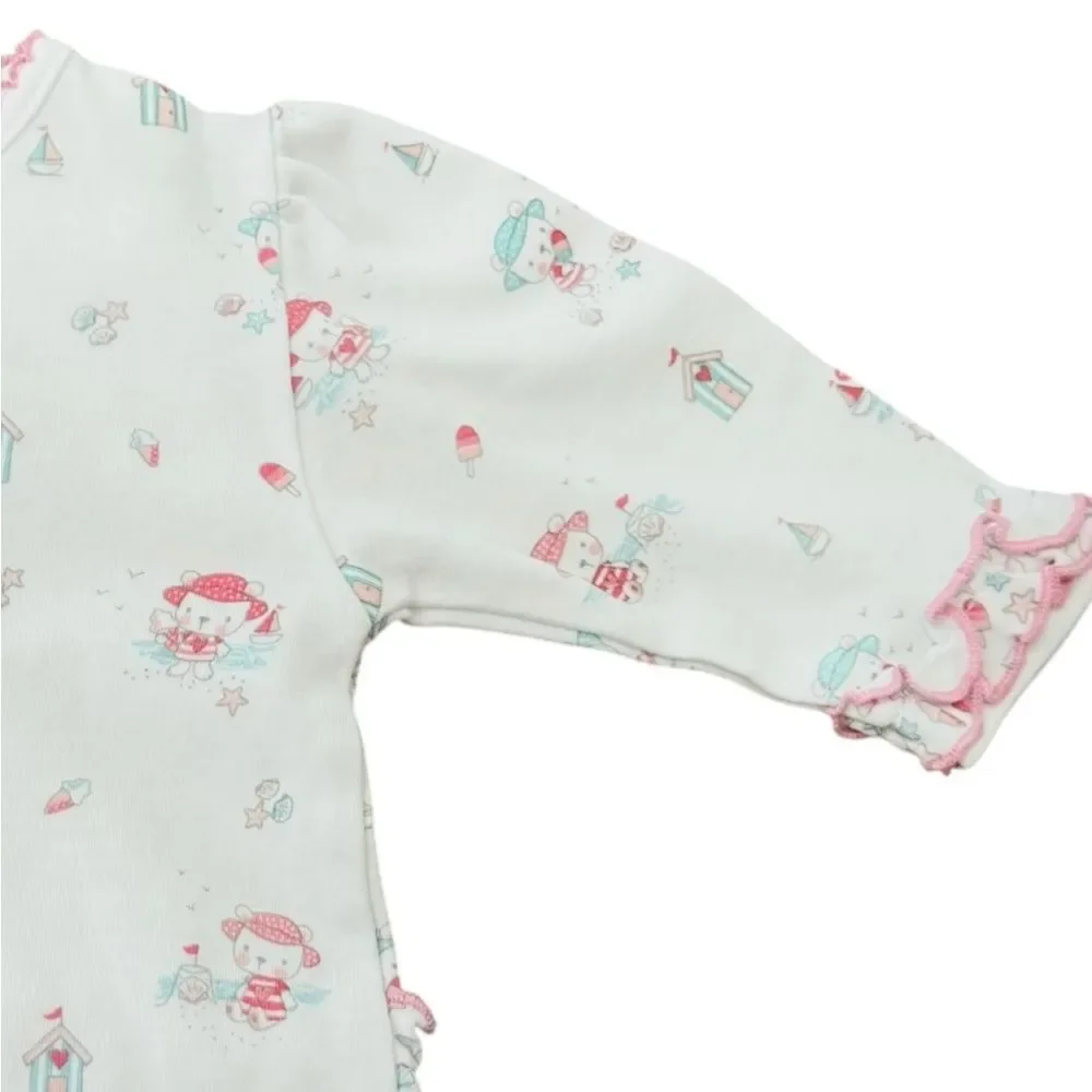 Kissy Kissy Baby Girls Beach Pattern One Piece Pima Cotton Footie. NB. Newborn.